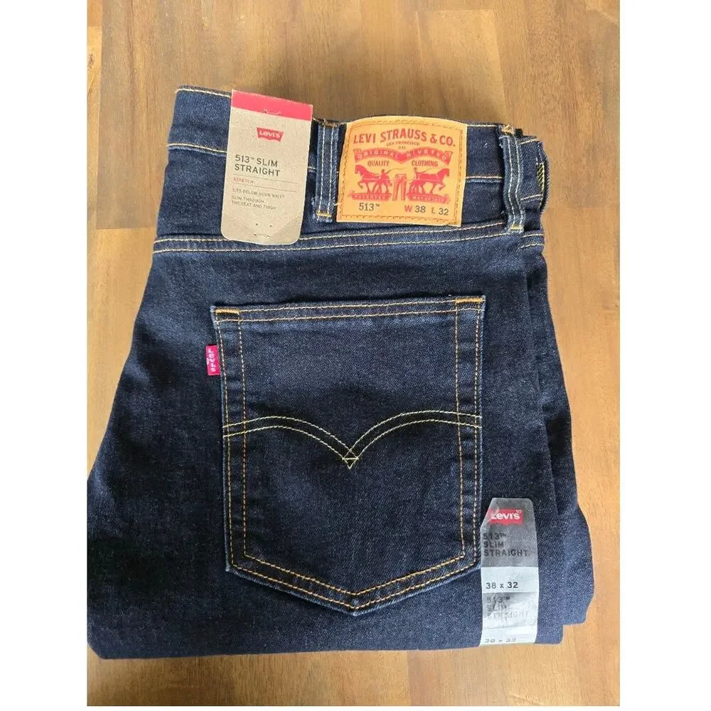 Levi's 513 Slim Straight Jeans Mens Blue Denim 38x32 NWT